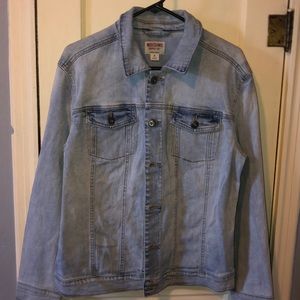 Mossimo denim jacket with rainbow peace sign